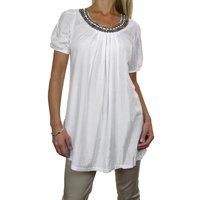 Paulo Due Women's Short Sleeve Shimmery Tunic Top in White | Size: S/M