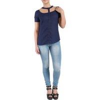Cutie London Women's Button-Down Top with Cutout Neckline in Navy | Size: 10