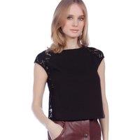 Cutie London Women's Versatile Top With Lace Cap Sleeves in Black | Size: 8