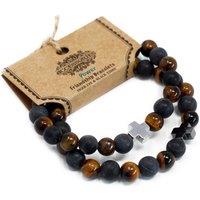 KDMD Women's Set of 2 Gemstones Friendship Bracelets - Power - Tiger Eye & Black Stone