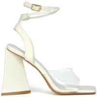 XY London Women's 'Dahlia' Lace Up Ankle Strappy Perspex Square Toe Chunky Block High Heels in White | Size: 6