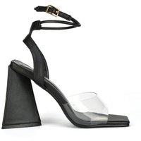 XY London Women's 'Dahlia' Lace Up Ankle Strappy Perspex Square Toe Chunky Block High Heels in Black | Size: 4