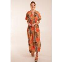 Blue Vanilla Women's Abstract Pattern V Neck Midi Dress in Orange | Size: Small
