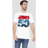 Universal Men's Jaws 50Th Poster Logo T-Shirt, White | Size: XL