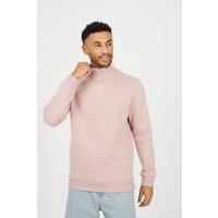 Brave Soul Men's Funnel Neck 1/4 Zip Sweatshirt in Pink | Size: XL