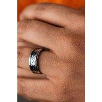 The Colourful Aura Men's Tungsten Dragon Unisex Pattern Steel Thick cuff silver band ring in Black | Size: 6