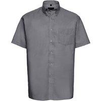 Russell Collection Men's Oxford Easy-Care Short-Sleeved Shirt in Silver | Size: 16 inches