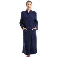 Camille Women's Classic Soft Fleece Jacquard Floral Button Up Housecoat in Navy | Size: 20-22