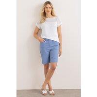 Klass. Women's Striped Cotton Blend Shorts in Blue | Size: 20