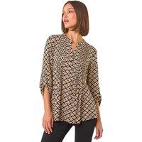 Roman Women's Diamond Print Pintuck Pleat Shirt in Black | Size: 14