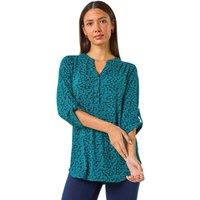 Roman Women's Leaf Print Button Detail Shirt in Teal | Size: 14