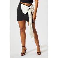 MissPap Women's Contrast Bow Drape Mini Skirt in Black | Size: 6