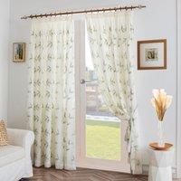 Luxury Living Leaf Embroidered Tulle Voile Curtains Pencil Pleat in Green | Size: 147 cm width x 137 cm drop