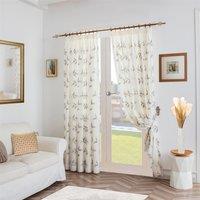 Luxury Living Leaf Embroidered Tulle Voile Curtains Pencil Pleat in Silver | Size: 147 cm width x 183 cm drop