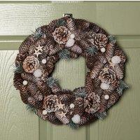 Samuel Alexander 36cm Frosted Hanging Christmas Wreath with Pine Cones & Wooden Stars