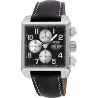 Gevril Men's Herald Square Chronograph SS Case, Black Dial, Black Handmade Italian Leather Strap Watch