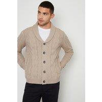 Threadbare Men's 'Finchley' Cable Knit Shawl Collar Cardigan With Wool in Stone | Size: Large