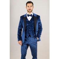 TruClothing Men's 3 Piece Suit Velvet Paisley Shawl Collar Tailored Fit Wedding Tuxedo in Blue | Size: 46R