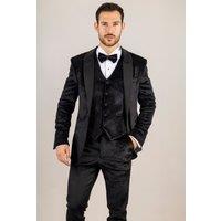 TruClothing Men's 3 Piece Suit Velvet Paisley Shawl Collar Tailored Fit Wedding Tuxedo in Black | Size: 46R