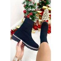 Love Lemonade Women's Sparkly Teddy Borg Stretch Sock Boots in Black | Size: 3