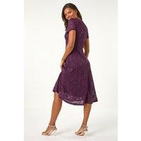 Roman Women's Sequin Lace Twist Front Midi Dress in Purple | Size: 16
