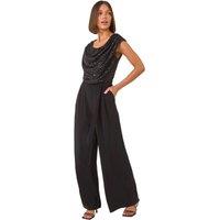 Roman Women's Sequin Bodice Cowl Neck Jumpsuit in Jet Black | Size: 20