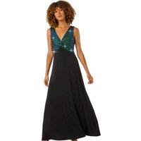 Roman Women's Contrast Sequin Bodice Maxi Dress in Green | Size: 18