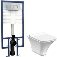 Balterley Wall Hung Toilet Pan Seat Concealed Cistern Push Button Plate, 355mm in White