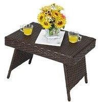 Costway Wicker Coffee Table Folding Outdoor Patio Rattan Side Table in Brown