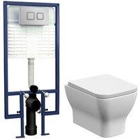 Balterley Wall Hung Toilet Pan Seat Concealed Cistern Push Button Plate in White