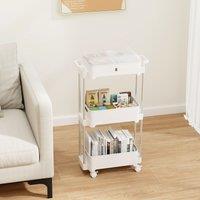 Costway 3-tier Office Rolling Utility Cart Kitchen Storage Trolley w/ Removable Cover in White