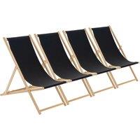 Harbour Housewares 4x Traditional Wooden Deck Chairs - Folding Garden Beach Lounge Chair in Black