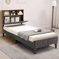 Costway Single Size Bed Frame Upholstered Platform Bed Slat Support W/ Storage Headboard in Grey
