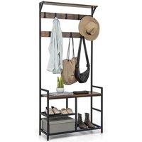 Costway 3-in-1 Coat Rack Hall Tree with Shoe Bench & Shoe Storage in Brown