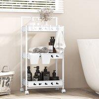 Costway 3-Tier Rolling Storage Cart Bathroom Kitchen Trolley w/ 2 Hanging Cups in White