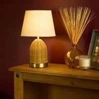 Lighting Collection Rechargeable Rattan Table Lamp in Light Brown
