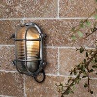 ValueLights Bow Oval Bulkhead IP64 Outdoor Garden Wall Light with Cool White Bulb in Silver