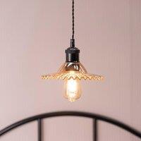 ValueLights Lucrezia Pendant Light with Frilled Glass Lamp Shade in Amber | Size: 9 inches