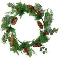 Samuel Alexander 50cm Hanging Christmas Eucalyptus Wreath with Red Berries & Pinecones