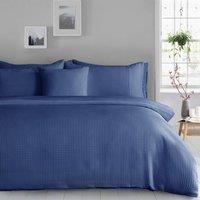 Velosso Waffle Weave Duvet Cover Set - Textured Pillowcase, Button Enclosure in Navy | Size: King