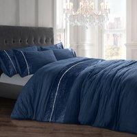 Intimates Diamante Crushed Velvet Duvet Cover & Pillowcase Set in Navy | Size: Double
