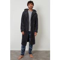 Threadbare Men's Borg Hooded Dressing Gown in Charcoal | Size: S/M