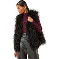 Roman Women's Longline Faux Fur Gilet in Black | Size: Large