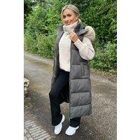 AX Paris Women's Khaki Faux Fur Hooded Longline Padded Gilet | Size: 10