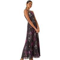 Roman Women's Floral Pleated Halter Neck Maxi Dress in Black | Size: 18