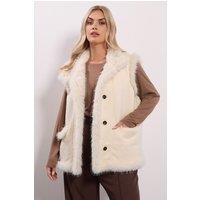Yours Women's Shaggy Faux Fur Gilet in Cream | Size: 22-24