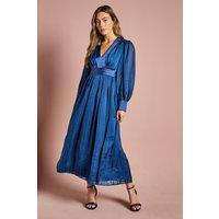 Coast Women's Long Sleeve Stripe Jacquard Maxi V Neck Dress in Navy | Size: 14