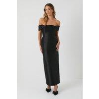 Coast Women's Honoured Twill Bardot Column Midi Bridesmaid Dress in Black | Size: 12