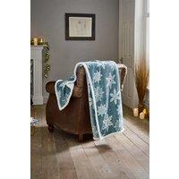 Deyongs Flurry Blue Snowflake Fleece Sherpa Throw - 130 x 170cm Soft Blanket in Light Blue | Size: 130 cm x 170 cm