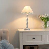 ValueLights Bobbins Powder Blue Table Lamp with Tapered Natural Linen Scallop Shade in Pale Green